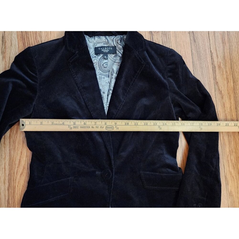 Talbots Velvet Blazer Jacket Women 0 0p Petites Black Cotton Single Vent Formal - Picture 6 of 10